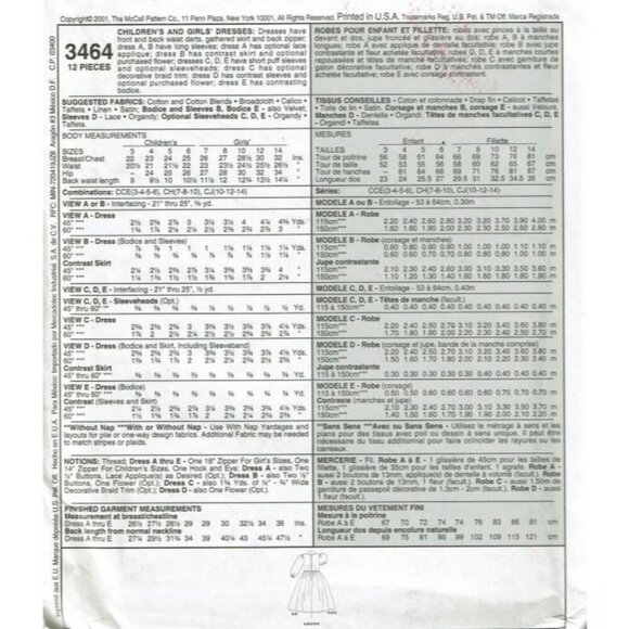 McCalls Sewing Pattern 3464 Dresses Pageant Easter Girls Size 10-14 - Picture 2 of 2